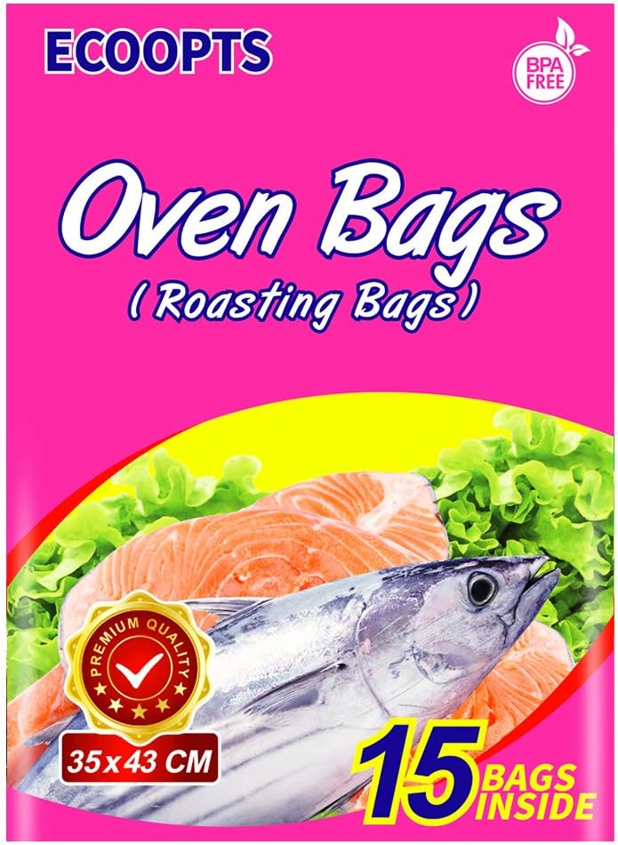 ECOOPTS Oven Bags Cooking Roasting Bags for Chicken Meat Ham Seafood Vegetable - 15 PCS (13.8 x 17 IN)