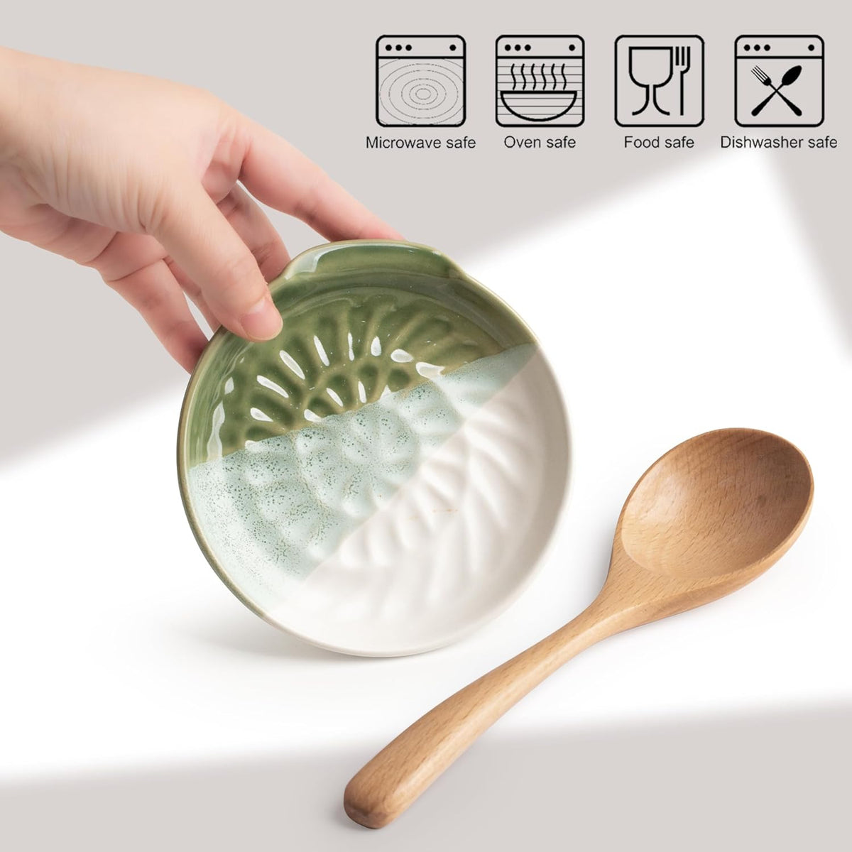 Ceramic Spoon Rest Cooking Spoon Holder for Stove Top, Modern Farmhouse Kitchen Decor for Multiple Utensil, Ladles Tongs Spatula - Gradient Green