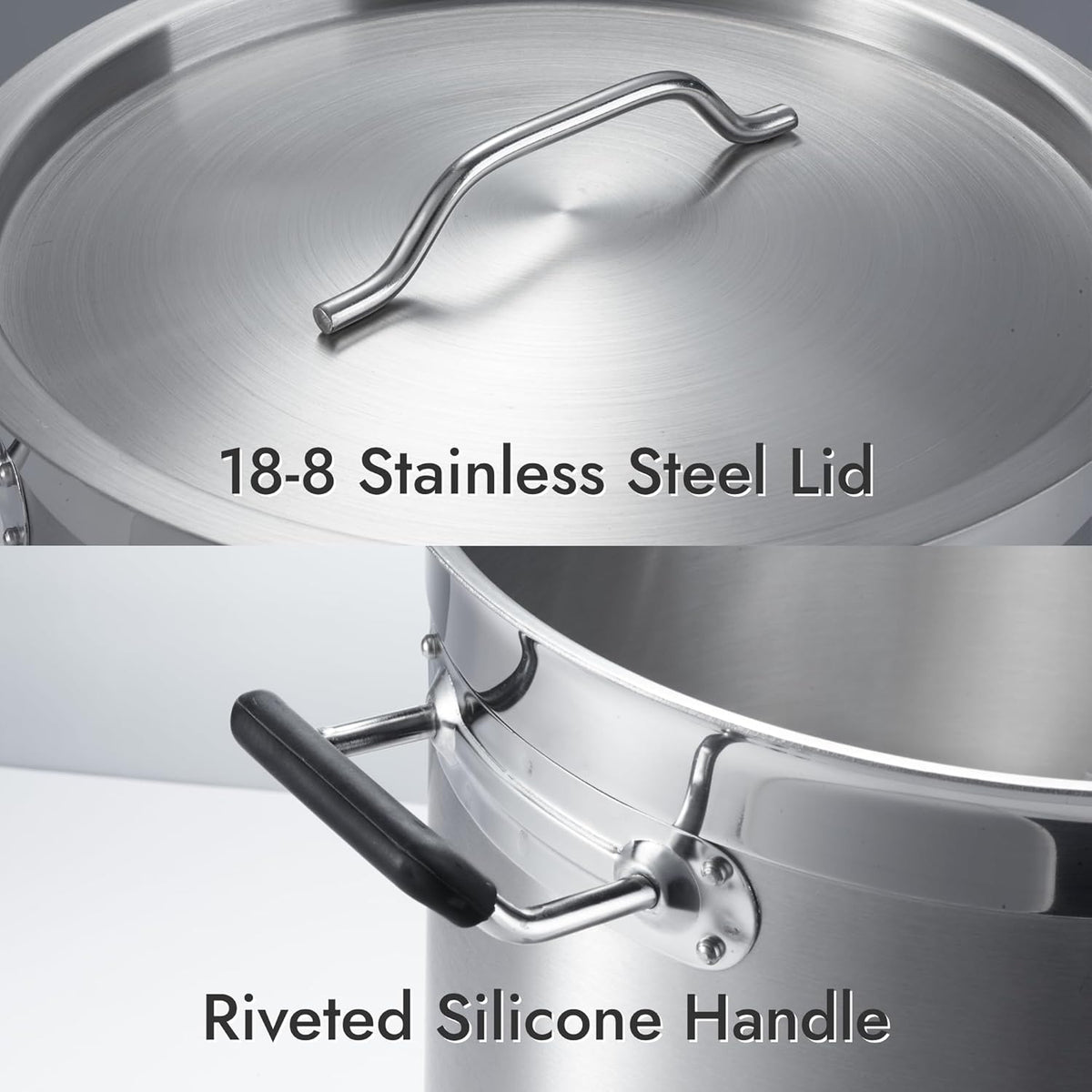 CURTA 20 Quart Large Stock Pot with Lid, NSF Listed, 3-Ply 18/8 Stainless Steel Cooking Pot, Commercial Cookware for Soup, Stew & Sauce, Riveted Silicone Handle