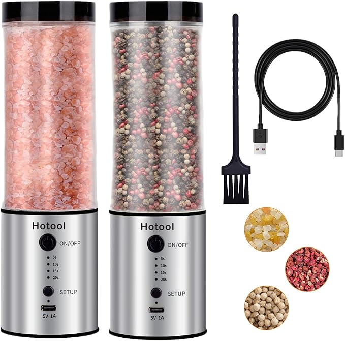 Larger Capacity Electric Salt and Pepper Grinder Set, Rechargeable Salt and Pepper Shakers Set, Kitchen Gadgets Salt and Pepper Mill