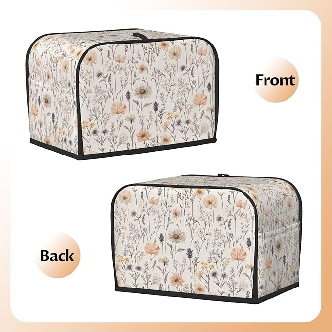 Toaster Cover 2 Slice Vintage Botanical Flower Leaf Kitchen Small Appliance Covers with Pockets Dust and Fingerprint Protection