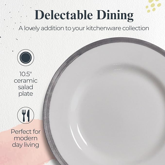 Portmeirion Potter's Brushstroke 10.5" Dinner Plate (Set of 4) - Handcrafted Earthenware Plates with Accent Rim, Microwave & Dishwasher Safe - Ideal Tableware for Modern & Traditional Dining (Grey)