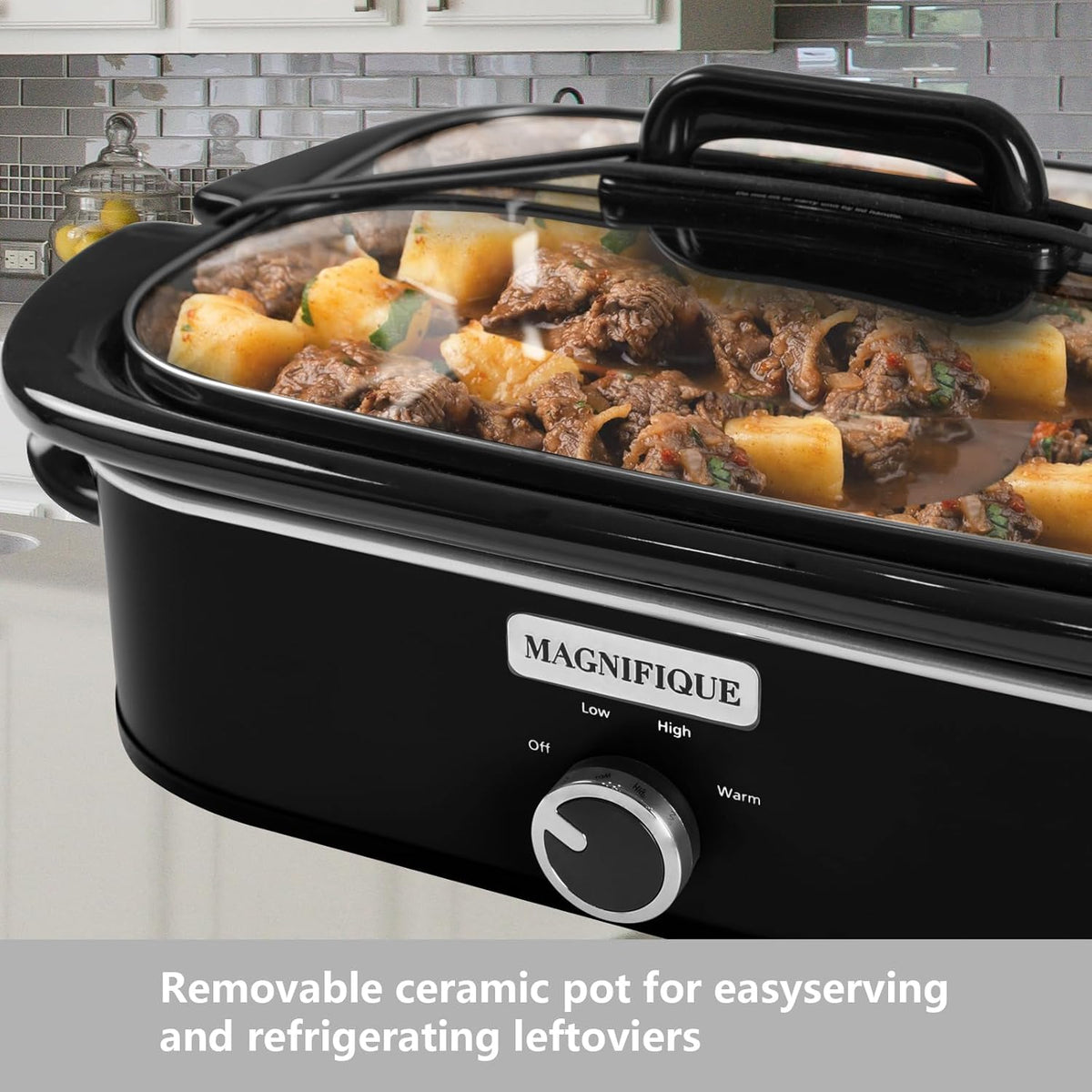 4-Quart Slow Cooker with Casserole Manual Warm Setting - Perfect Kitchen Small Appliance for Family Dinners, Dishwasher Safe Crock, Black