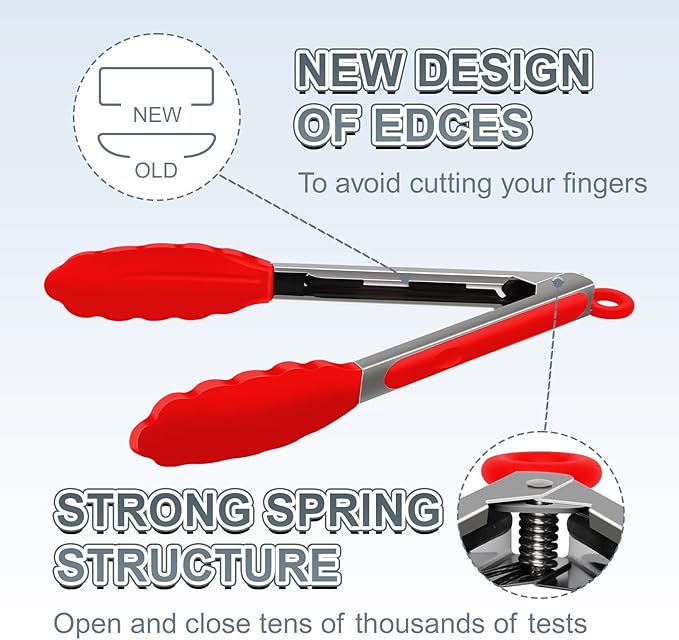 Premium Stainless Steel Heat Resistant Kitchen Tongs for cooking,set of 9" and 12" (Red),Non Scratch Silicone cooking Tong Tip for Cooking Pans,Strong Grip BBQ tongs for Grabbing Hot Food
