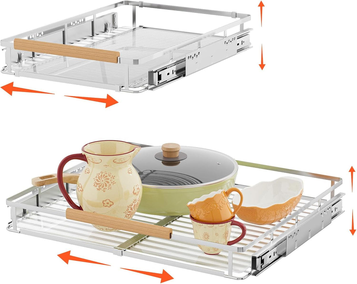 2Pack Expandable Pull Out Cabinet Organizer, Slide Out Drawers for Kitchen Cabinets, Heavy Duty Drawer Slides for Home Kitchen Pantry Cupboard Pots Pans, Adjustable Width 17.1"~28.1" W x 22.5''D