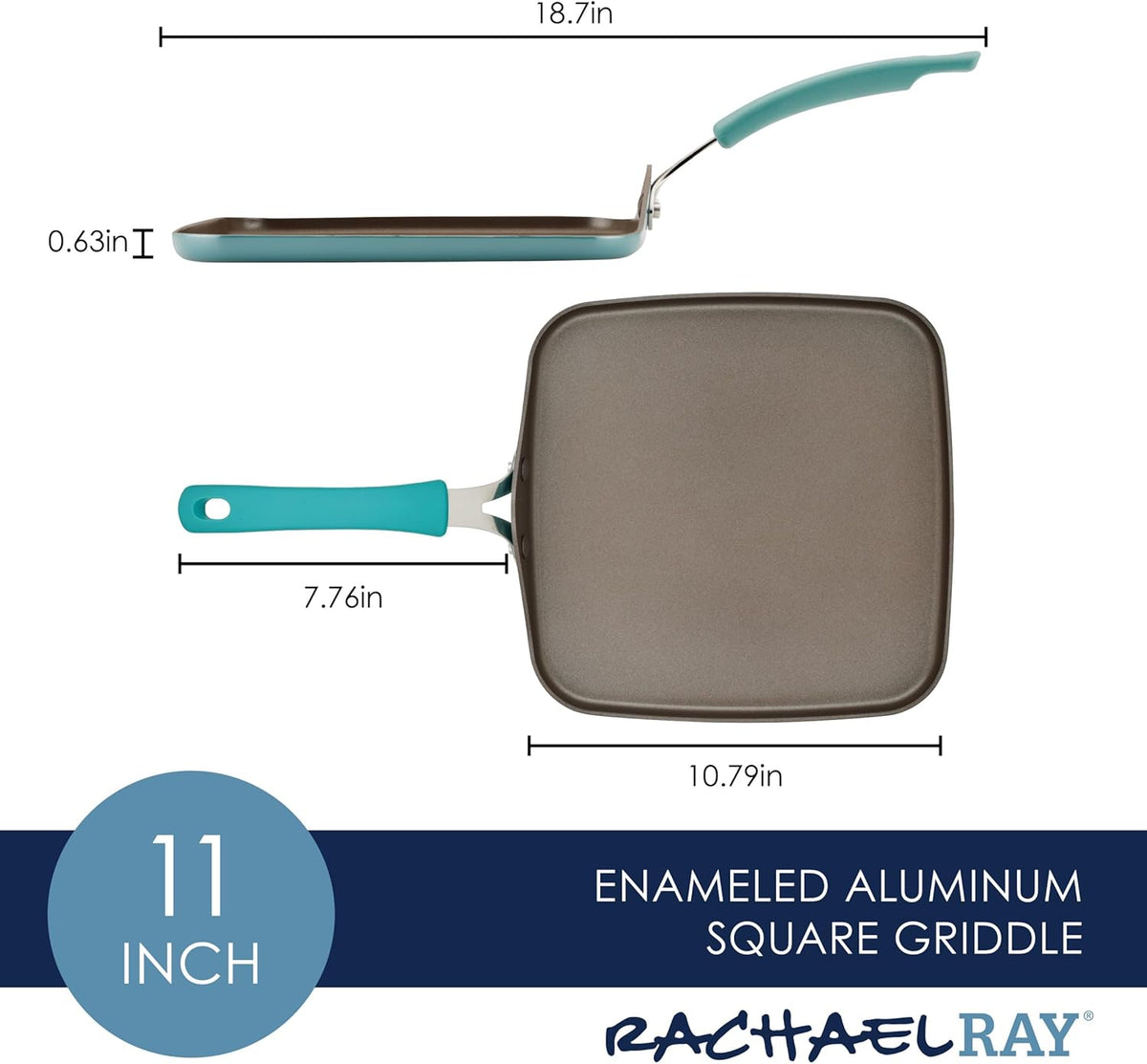 Rachael Ray Cook + Create Nonstick Stovetop Griddle/Grill Pan, Square, 11 Inch, Agave Blue