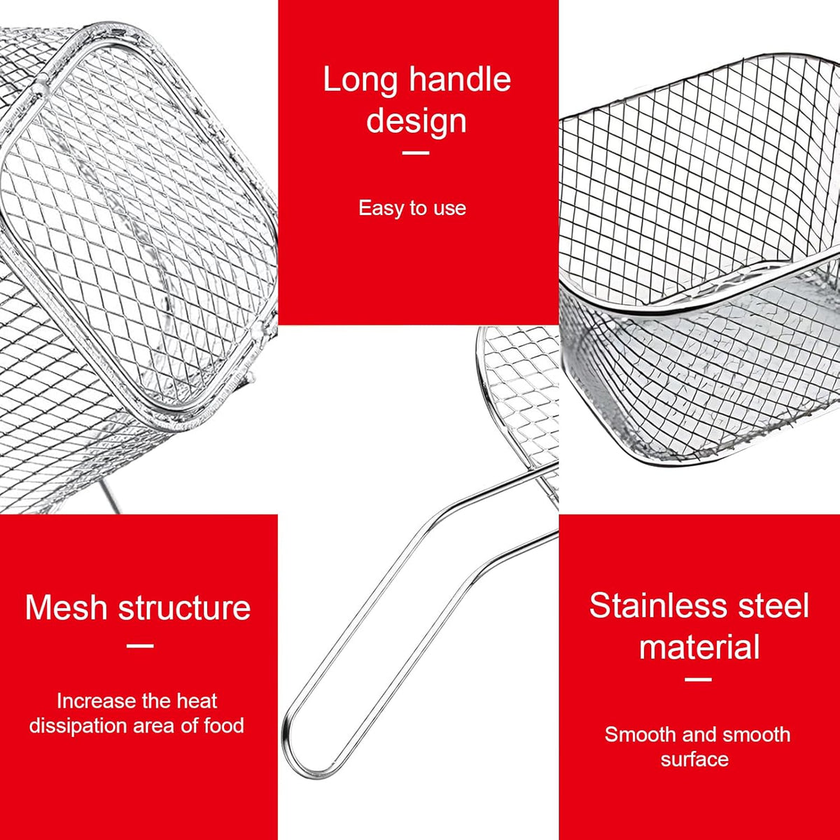 8 Pcs Mini Square Fry Baskets, 4.13×3.3×2.5inch Stainless Steel Fry Basket with Handle Steel French Fry Chip Basket French Fries Desk Food Presentation Mesh Basket Kitchen Cooking Tool