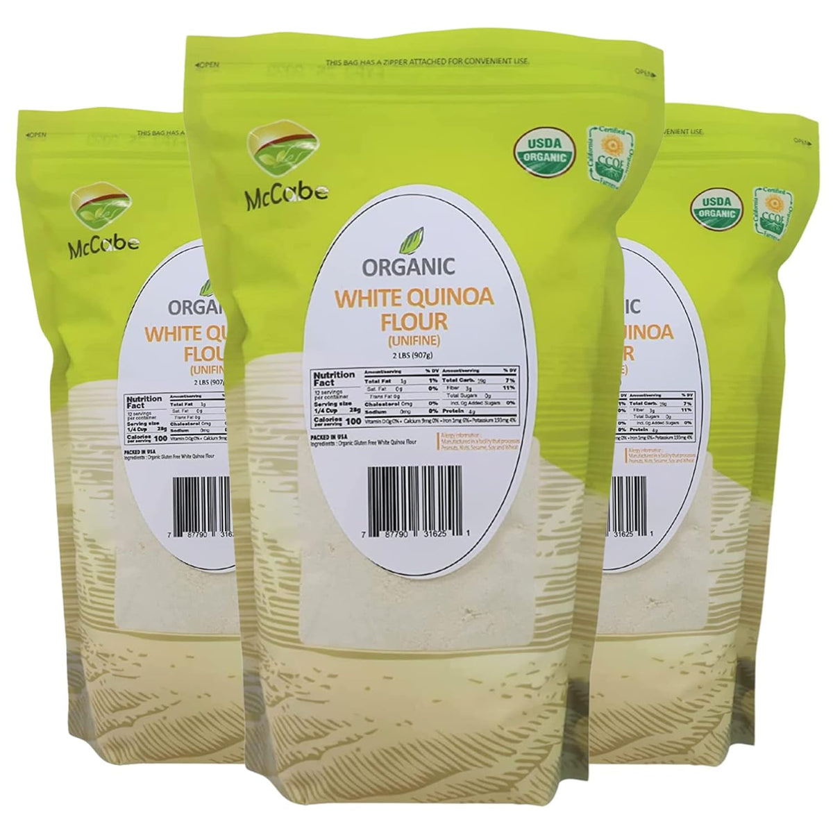 McCabe Organic White Quinoa Flour - Quinoa Flour Organic | Rich with Fiber & Minerals | USDA and CCOF Certified | Packed in USA | 2Lbs (Pack of 3)