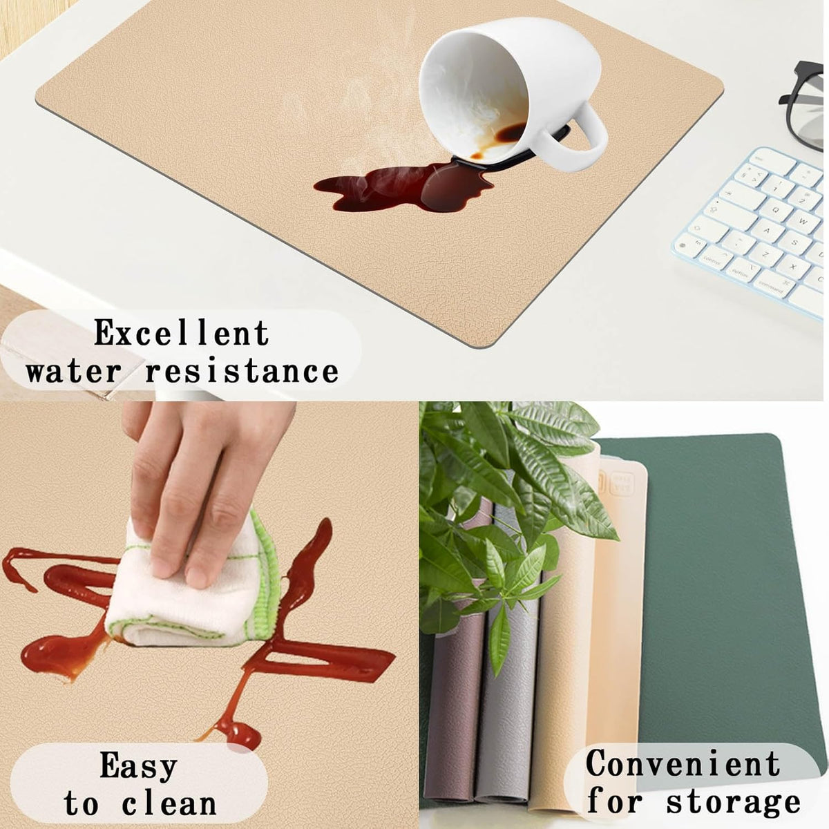 Silicone Placemats Set of 4,Heat Resistant Mats,Non-Slip Mats, Dustproof Placemats, Waterproof, Easy to Clean,Perfect for Indoor & Outdoor Dining,12.6 x 17.7 inches by Siliconty (Light Coffee)