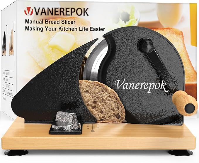 vanerepok Manual Bread Slicer for Homemade Sourdough Bread Versatile Hand Crank Bread Slicer for Sourdough Crusty Bread Etc Stainless Steel Slicers Adjustable Width for Homemade & Commercial Use