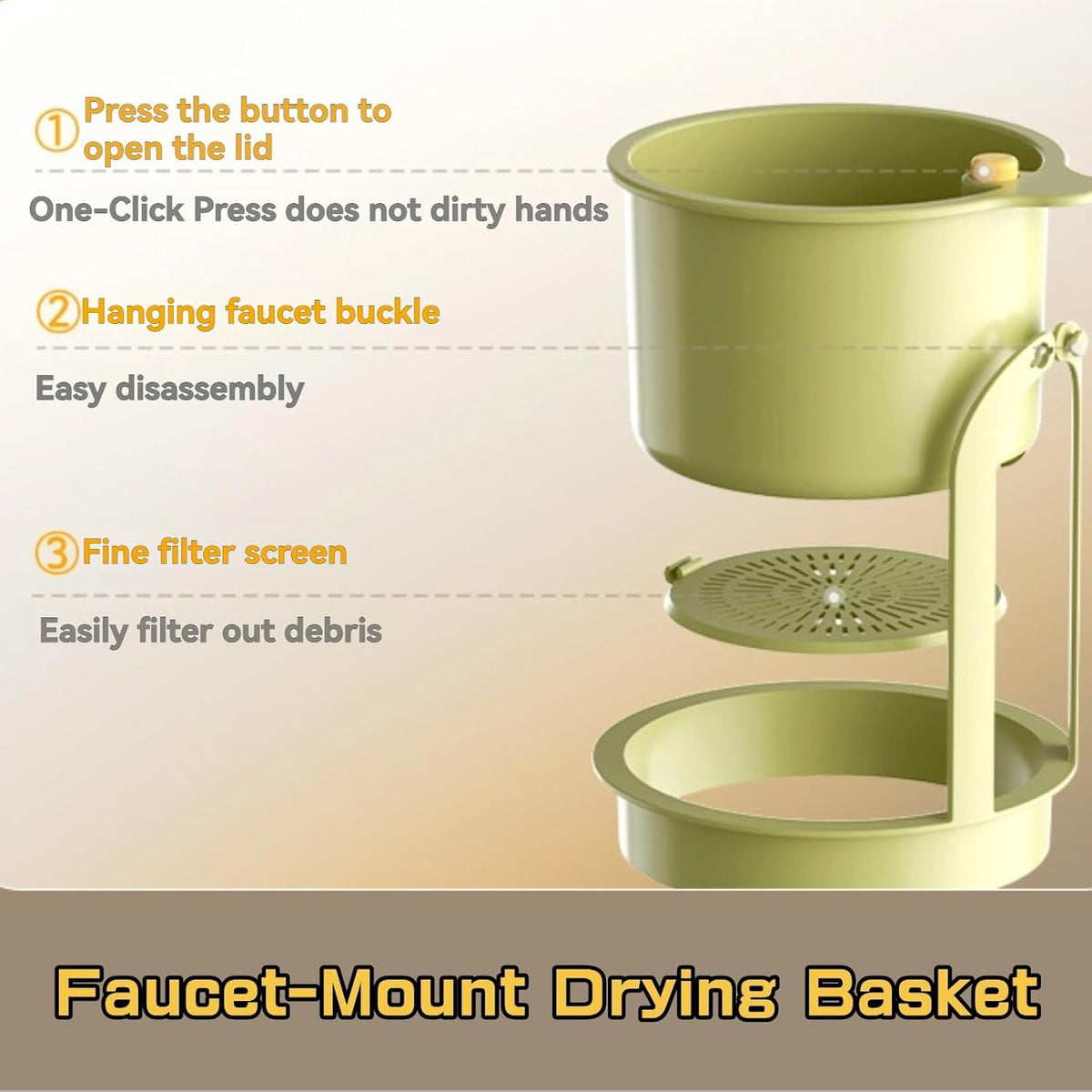 Over-Sink Drying Rack - Faucet Mount Drainer Basket, Rust-Proof Sink Trash Catcher for Kitchen Organization (Green)