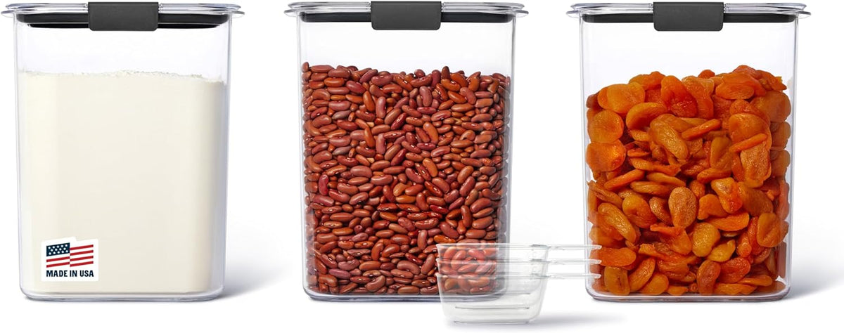 Rubbermaid Brilliance BPA-Free Food Storage Containers with Lids Airtight Kitchen and Pantry Organization Set Includes 3 Containers and Scoops Clear 16 cups