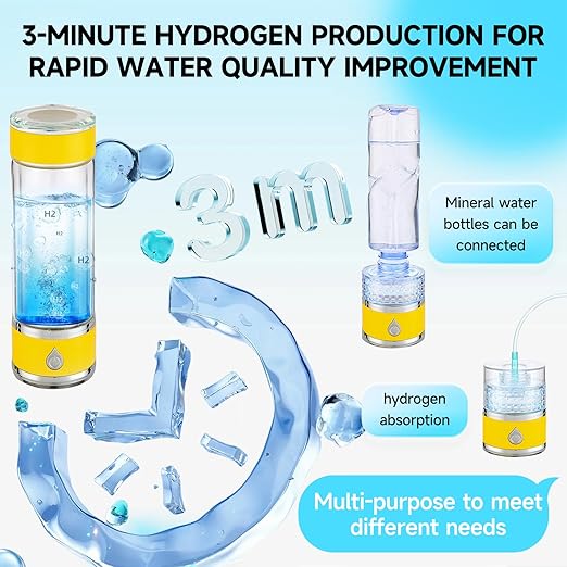 Hydrohealth Hydroh Hydrogen Water Bottle Generator, Portable and Rechargeable Hydro Health Hydrogen Water Bottle Glass with SPE Pem Technology,3 Min 4100 PPB Pure Hydrogen Rich Concentration