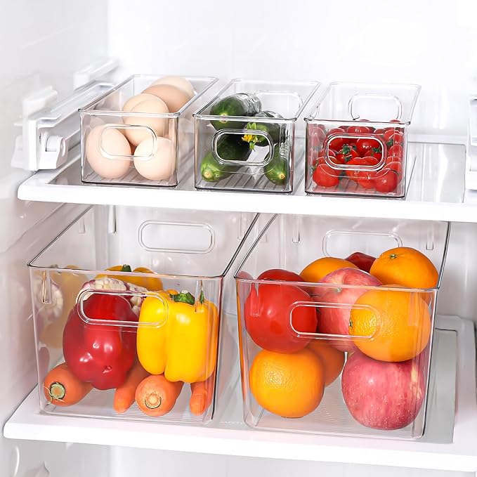 Clear Plastic Storage Bins 8 Pack - Pantry Organizers and Storage, Fridge Organizer Containers for Kitchen, Cabinet, Freezer, Bathroom, Clost, Home Organization