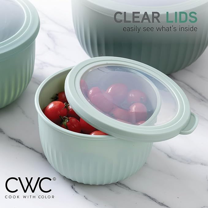 COOK WITH COLOR Prep Bowls with Lids- Wide and Deep Nesting Plastic Small Mixing Bowl Set with Lids, 8 Piece Set - Deep Bowls, Sage