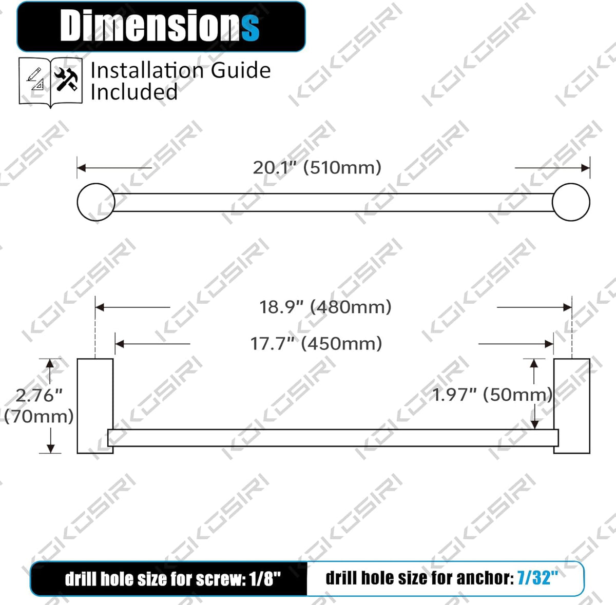 KOKOSIRI Bathroom Towel Bar 20'' Hand Towel Holder Rack for Lavatory and Bathroom Hardware Wall Mounted Brushed Gold Stainless Steel, B4007BG-L20