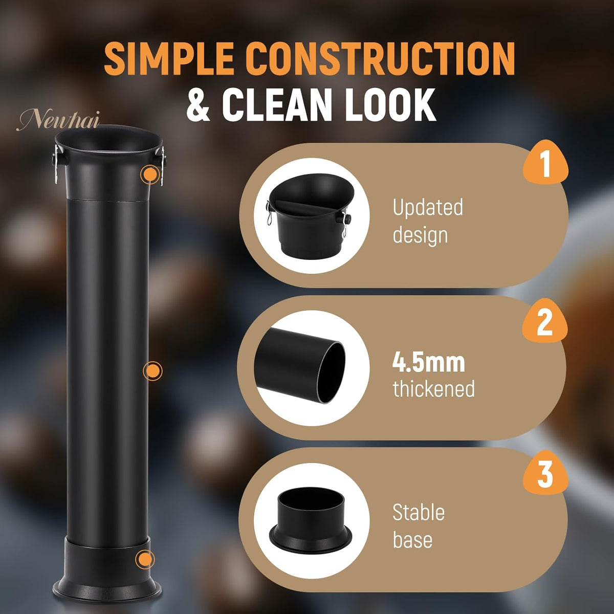Newhai Espresso Coffee Knock Box for Commercial Use, with 30 Gabbage Bags & towal, Detachable Design, 4.2 Gal Large Capacity