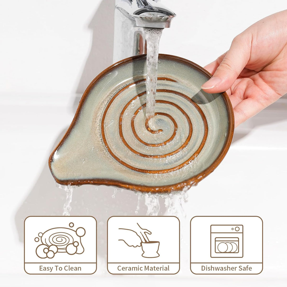 Spoon Rest for Stove Top, Large Ceramic Spoon Holder for Kitchen Counter, Heat Resistant Cooking Utensil Rest, Dishwasher Safe 5.1 Inch by ANTIS’S HOME (Green)