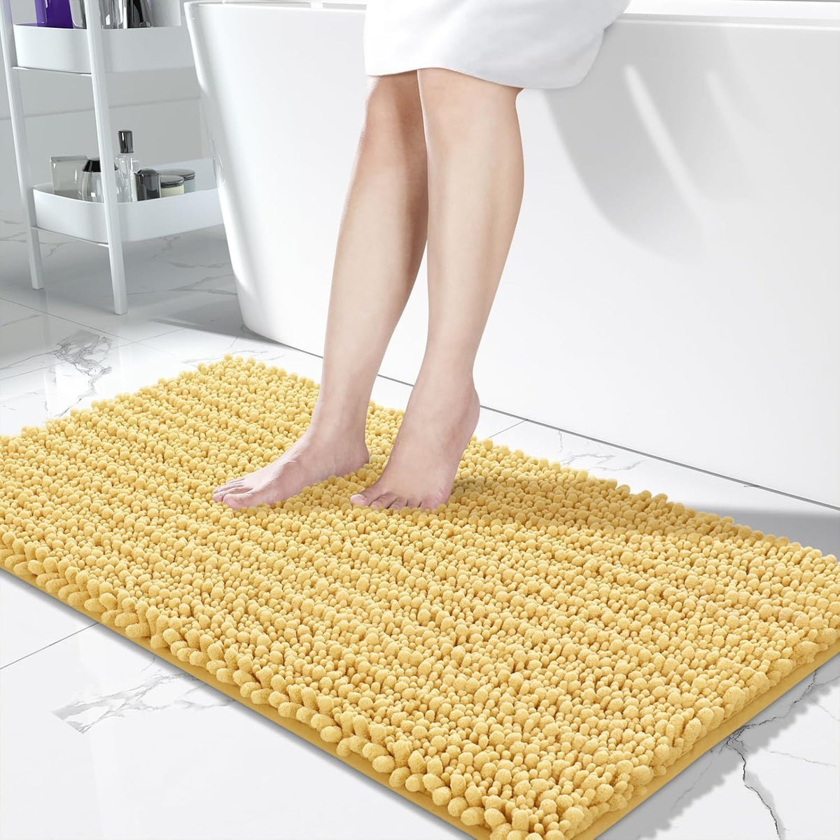 Yimobra Bathroom Runner Rug 55x24 Inch - Extra Long Non Slip Chenille Bath Mat, Soft & Absorbent, Machine Washable Shaggy Hallway Carpet for Vanity Tub Shower, Yellow Home Decor Accessories