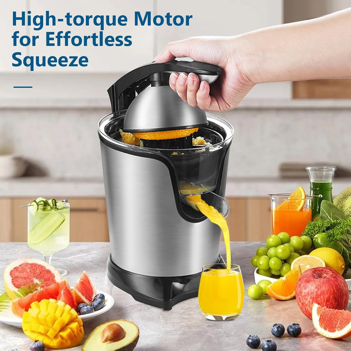 Citrus Juicer, Orange Juicer Machine, Stainless Steel Hands Free Lime Grapefruit Squeezer, Electric Citrus Juicer for Juice, Fruits, Lemons