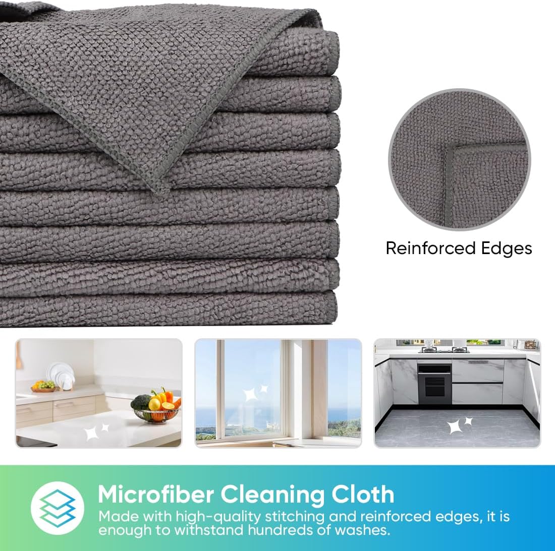HOMEXCEL Grey Microfiber Cleaning Cloth, 24 Pack Cleaning Towels for Kitchen, Lint Free, Scratch-Free, Highly Absorbent, and Reusable Cleaning Rags for House, Window and Glass, Cars, 11.5 X11.5 inch