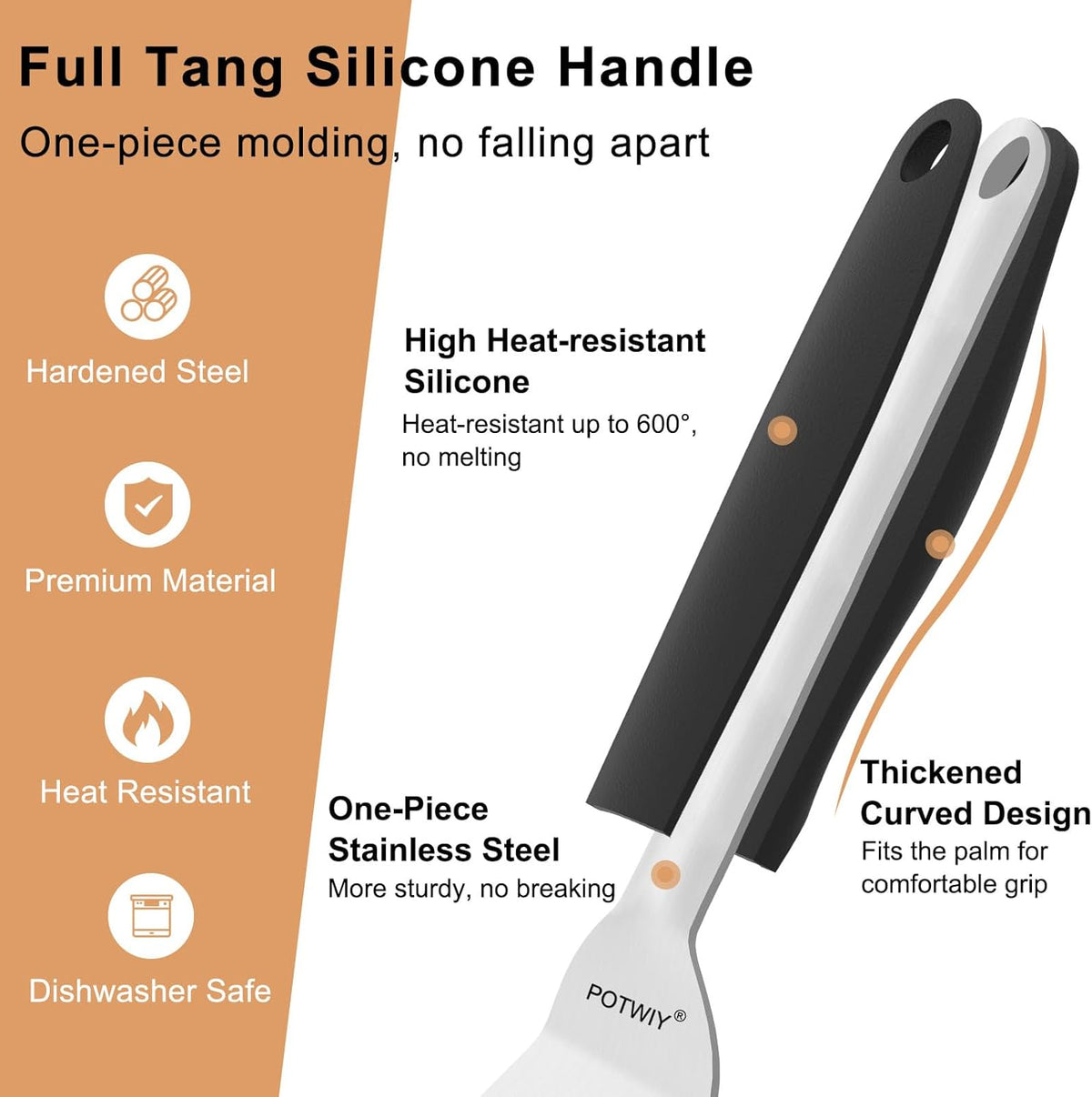 Fish Spatula Stainless Steel, 11.3" Slotted Fish Turner with Silicone Handle, Small Metal Spatula for Cast Iron Skillet, Kitchen Cooking Flipper for Egg, Burger, Pancake