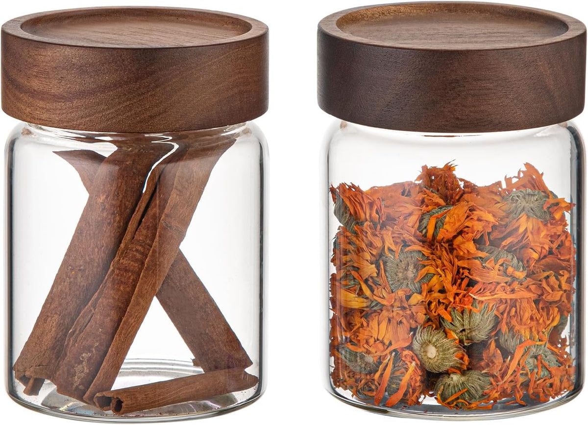 Small Glass Coffee Jars with Top Screw Lid Round Storage Canister Clear Glass Food Jar for Pantry Sugar Tea Coffee Bean Spice Nuts Cookies Bath Salts (2×300ml(10oz))