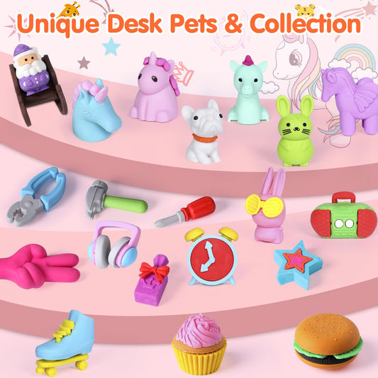Moosia 120 Pack Animal Pencil Erasers for Kids, 3D Mini Puzzle Take Apart Erasers, Desk Pets & Treasure Box Toys, Bulk Party Favors, Classroom Prizes, School Supplies, Gift for Boys & Girls