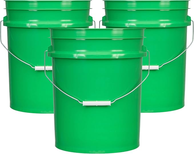 House Naturals 5 Gallon Premium HPDE Plastic Bucket - Made in USA Food Grade Storage Container, BPA Free All Purpose Pail (3, Green)