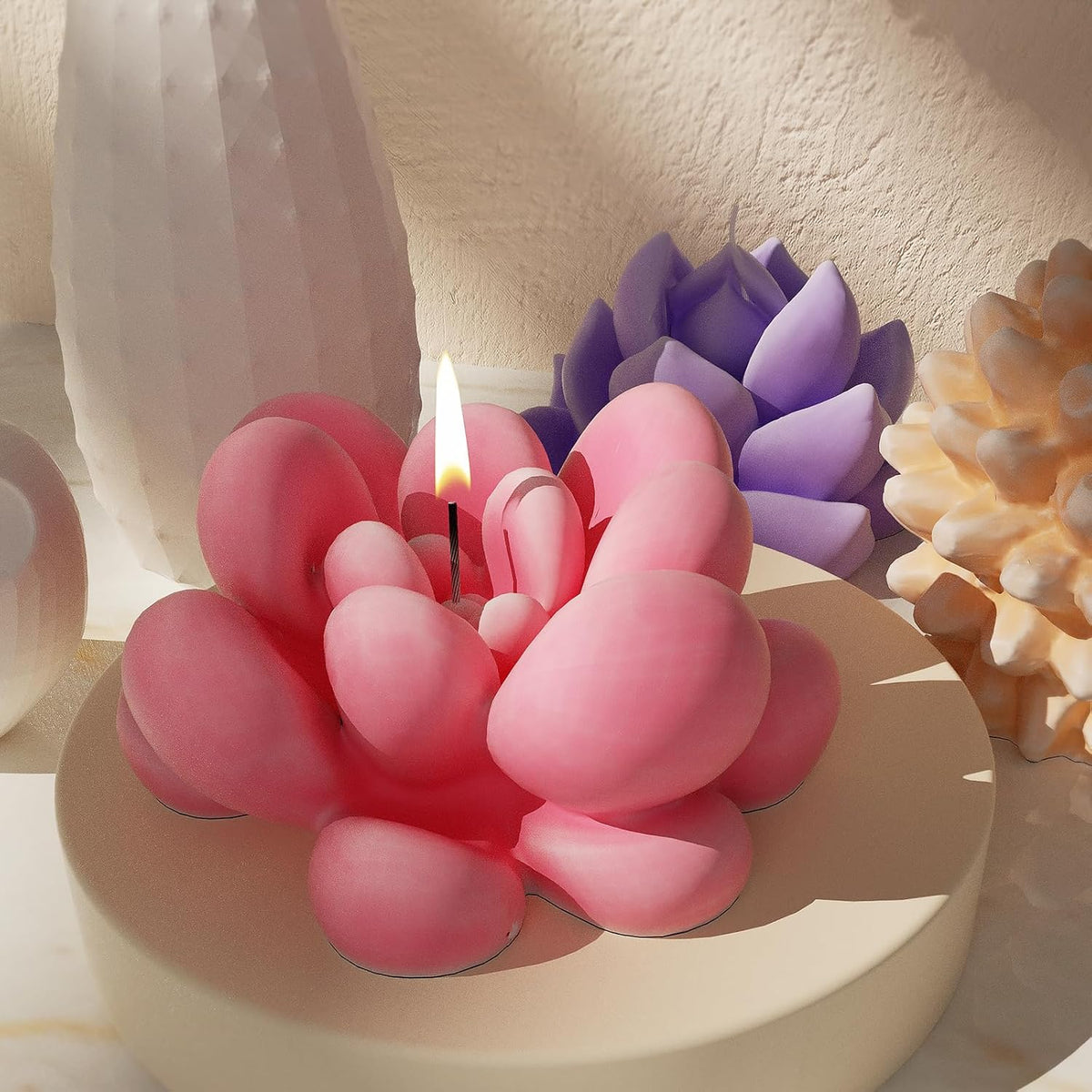 Succulent Candle Mold 16 Pcs - Resin Casting Mold for Jewelry, Clay, and Candle Making - 3D Silicone Craft Supplies