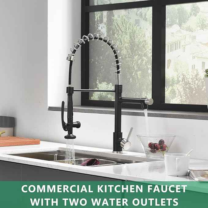 Pull Down Kitchen Faucet with Sprayer,Fapully Commercial Matte Black&Brushed Nickel Kitchen Sink Faucets