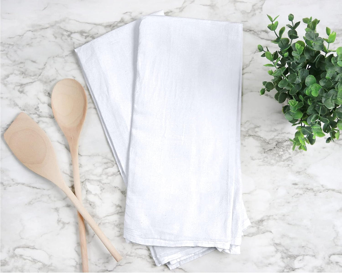 RUVANTI Flour Sack Towels 24 Pack 28x28 Inch, 100% Cotton Tea Towel, Reusable, Machine Washable, Absorbent BarTowels - Dish Cloth Perfect for Drying Dishes & Cleaning - White