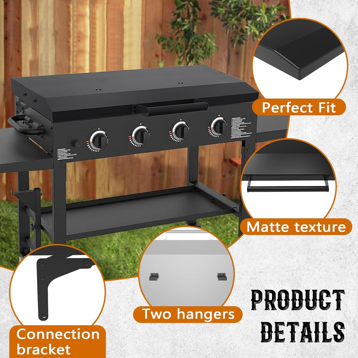 Griddle Cover 36 inch for Blackstone, Matte Texture Aluminum Grill lid for Blackstone, Powder-Coated, Suitable for 36 Griddle Grill Cover (Hinged Lid)