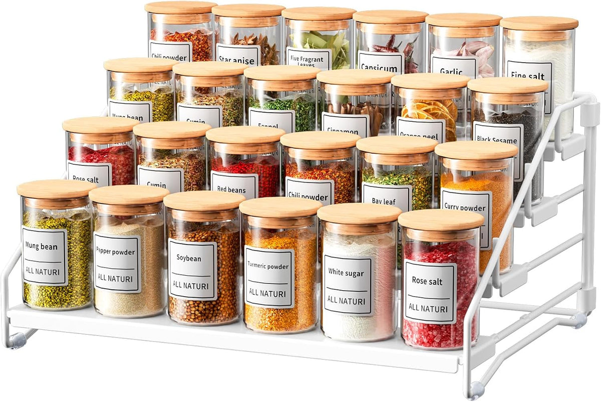 RCHYFEED Spice Rack Organizer for Cabinet, 4 Tier Spice Organization for Cabinet Depth Adjustable,Tierd Spice Rack Seasoning Organizer for Kitchen Countertop Pantry, Metal(1 Pack)