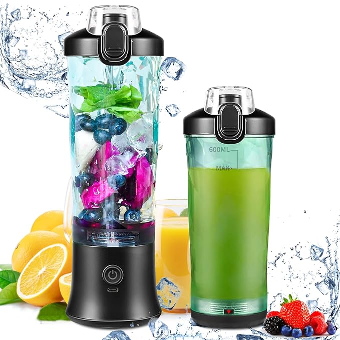 Portable Blender,Personal Size Blender for Shakes and Smoothies with 6 Blades,20 Oz Mini fresh juicer Blender Cup USB rechargeable with Travel Lid for Home,Office & Gym (Diamond Black)