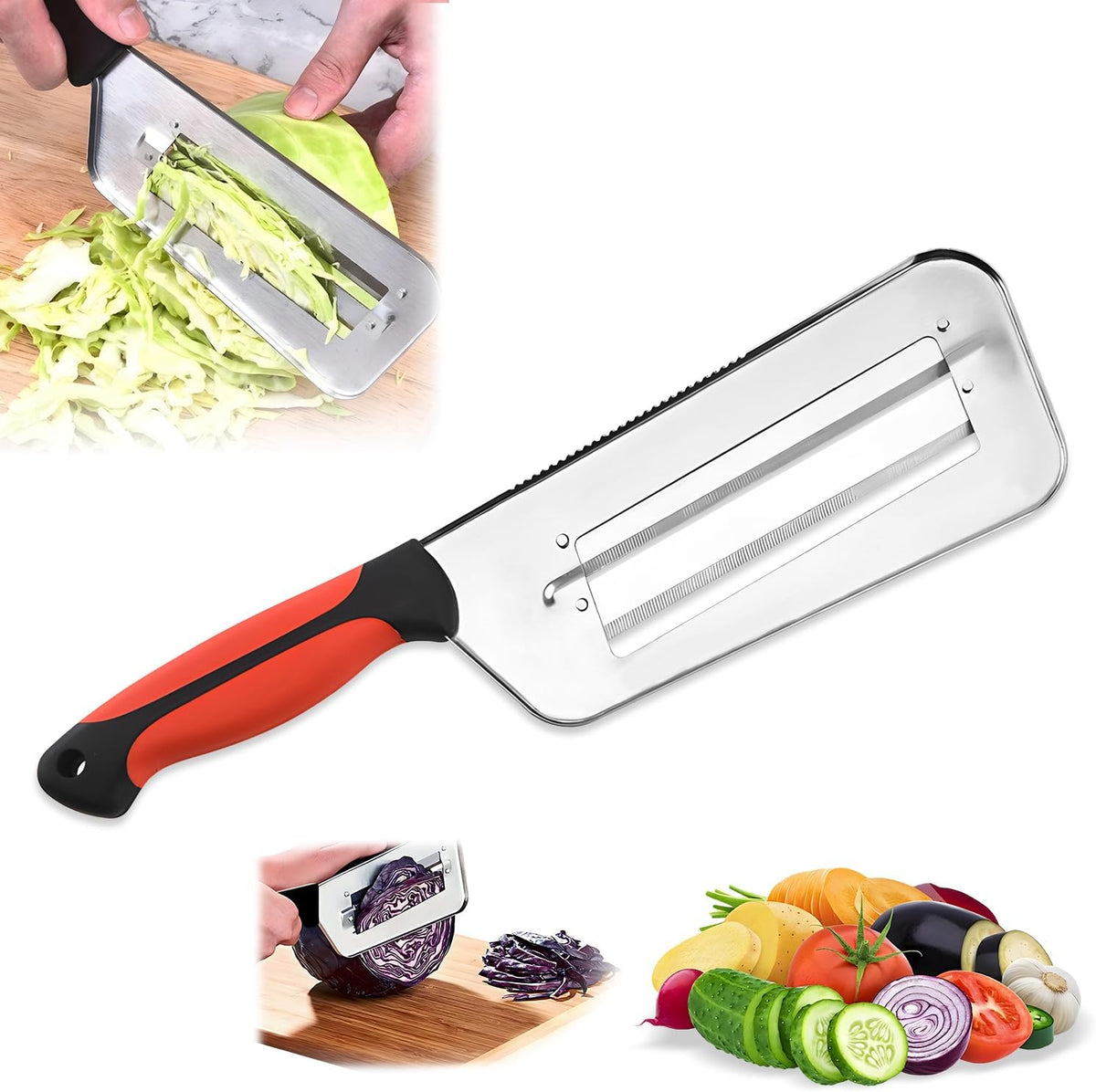 Multifunctional Vegetable Cutter,2025 Upgraded Stainless Steel Double-layer Slicer,Cabbage Kitchen Knife, Stainless Steel Shredder Knife,For Sauerkraut Coleslaw Vegetable Slicer