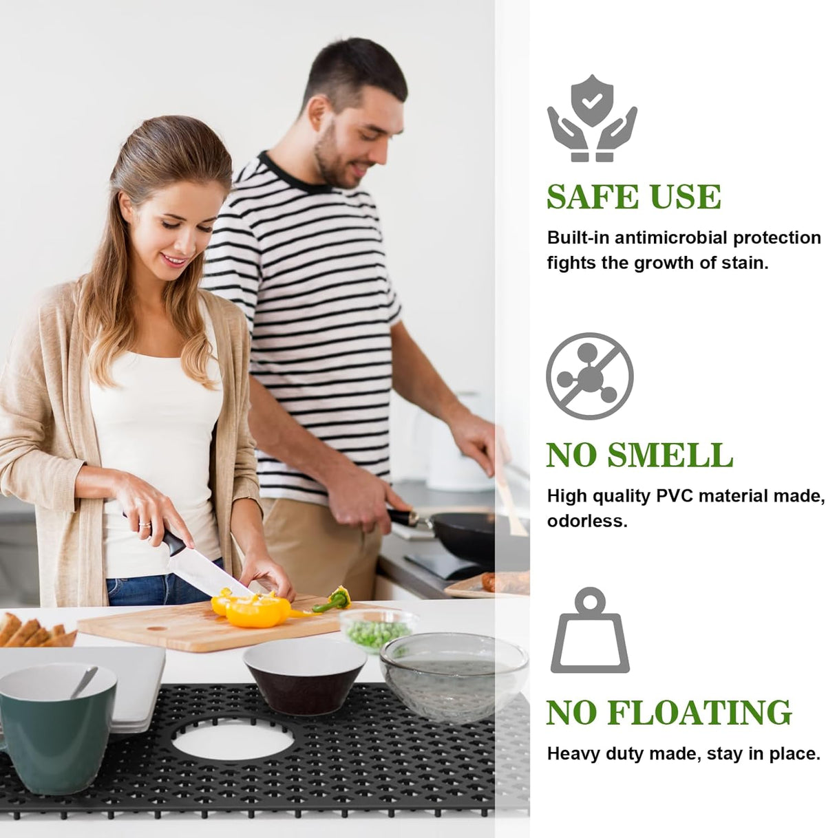 TOOVEM Silicone Sink Mat - Protectors for Kitchen Sink with Center Drain, 24.8''x13'' Kitchen Grid Accessory, Non-Slip Heat-Resistant Mat for Bottom of Farmhouse Porcelain Stainless Steel