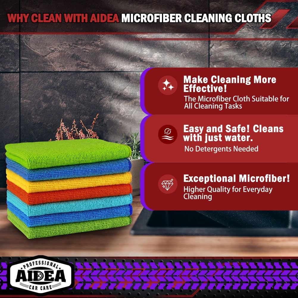 AIDEA Microfiber Cleaning Cloth, 150PK, Microfiber Towels for Cars, Premium All Purpose Car Cloth, Lint Free Rags, Absorbent Towels for SUVs, House, Kitchen, Window, 12"×12"