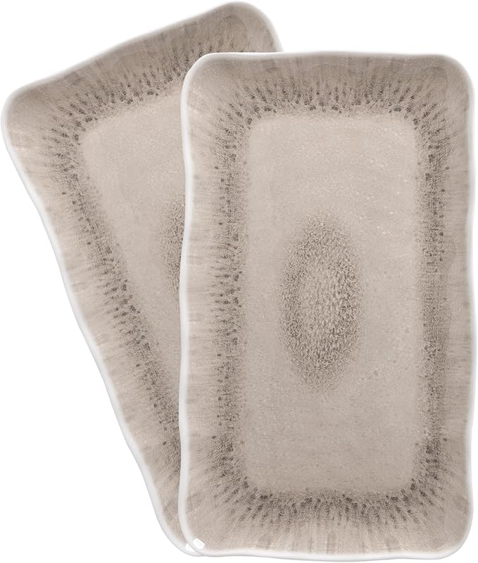 Vintage Melamine Serving Platters, Set of 2, 17'' x 10'' 100% Melamine And BPA Free Farmhouse Large Serving Trays. Warm Gray