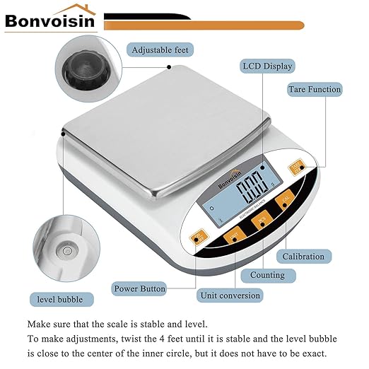 Bonvoisin Lab Scale 5000gx0.01g Digital Precision Analytical Balance 10mg High Precision Electronic Balance Jewelry Scale Kitchen Scale Scientific Scale Laboratory Scale Balance (5000gx0.01g)