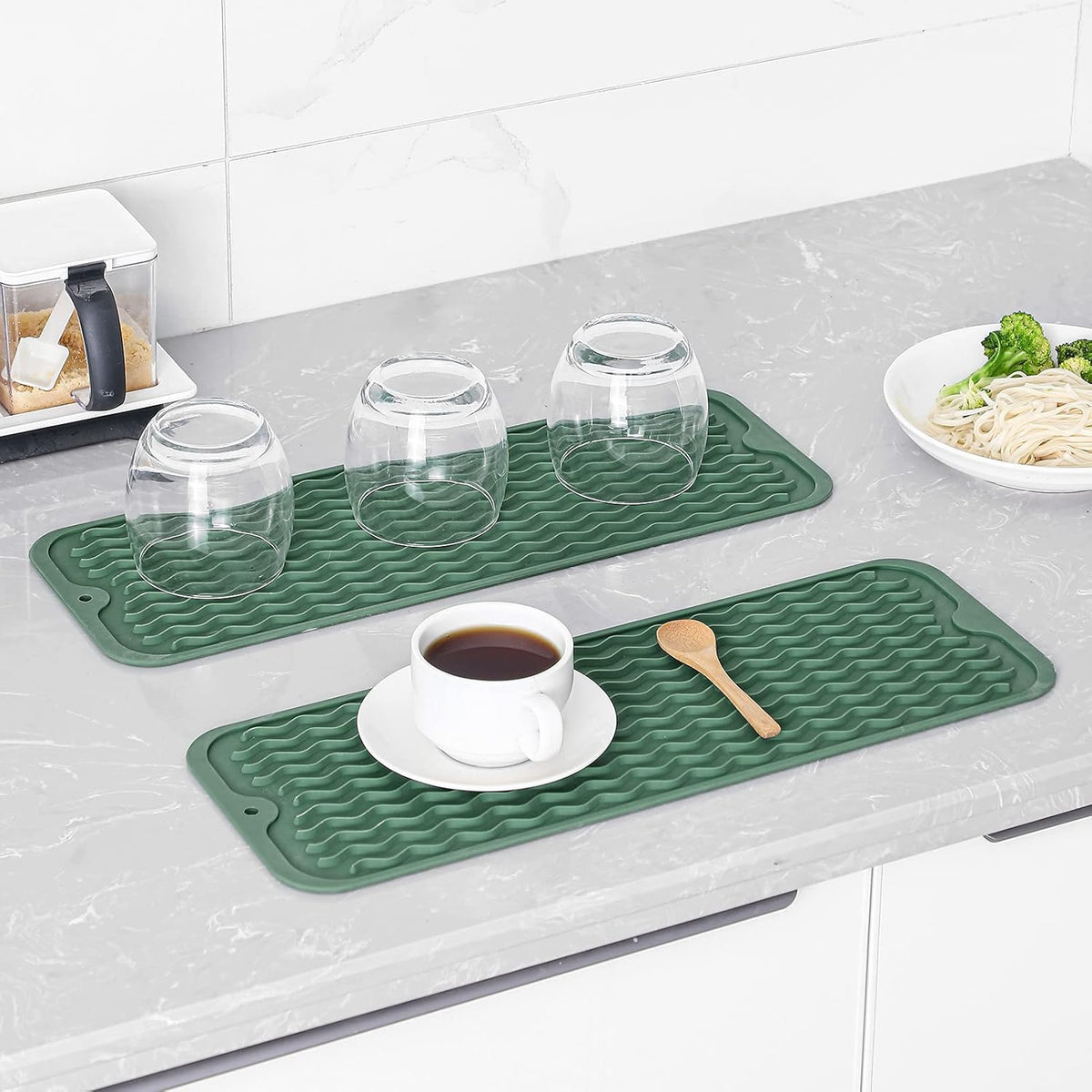 Silicone Dish Drying Mat for Multiple Usage,Easy clean,Eco-friendly,Heat-resistant Silicone Mat for Kitchen Counter,Sink,Bar,Bottle,or Cup Green M 17 inches x 6 inches