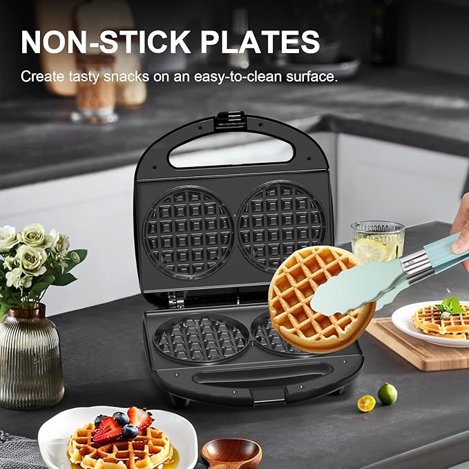 OSTBA Mini Waffle Maker 750W, Double 4-Inch Belgian Waffles Iron, Nonstick Plates, Compact Breakfast Appliance, Easy to Clean, Perfect for Kids & Family Breakfast