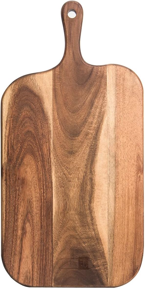 Serving Board, Acacia Wood Cutting Board with Handle Wooden Cheese Board Charcuterie Boards Wood Board for Food Bread Fruit 15x7.5x0.6 Inch