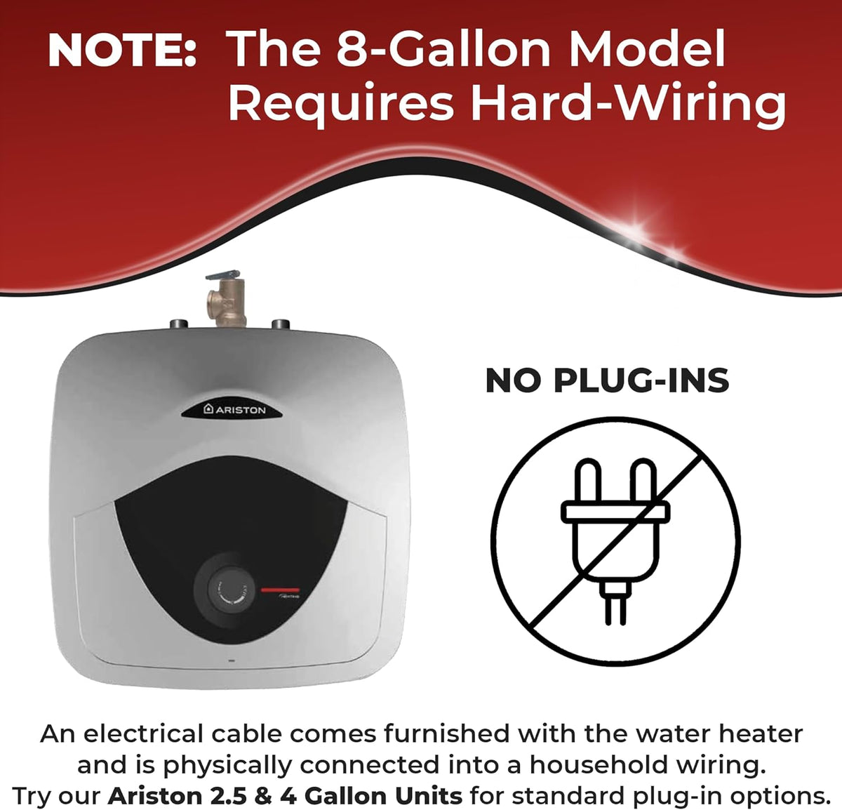 8 Gallon Capacity, 120-Volt – Ariston Andris Mini Tank Electric Water Heater – Heating Solution for Under Sink, RV, and Compact Spaces, Smart Boost for Versatile Heating, Simple Installation