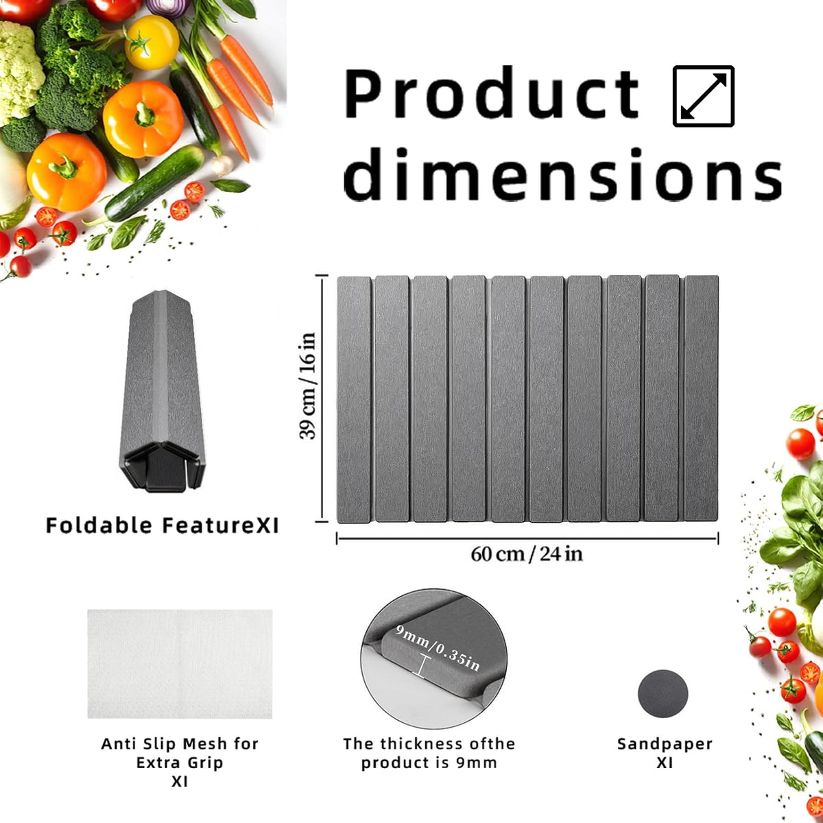 Stone Drying Mat for Kitchen Counter, Collapsible Dish Drying Mat, Fast Drying Diatomaceous Earth Dish Drying Mats, Water Absorbent Diatomite Kitchen Mat (dark grey, medium)