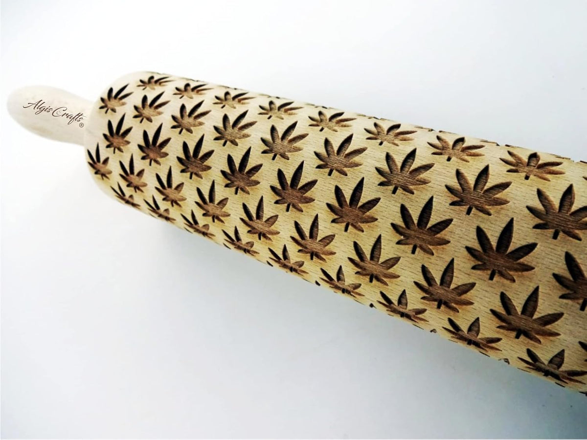 CANNABIS ROLLING PIN PATTERN with CANNABIS LEAVES for EMBOSSED COOKIES