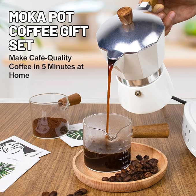 2-in-1 Moka Pot Espresso Set with Electric Stove 3 Cup Aluminum Stovetop Coffee Maker Percolator Italian Classic Mocha Coffee Machine for Italian and Cuban Cafe Brewing Portable Camping Travel