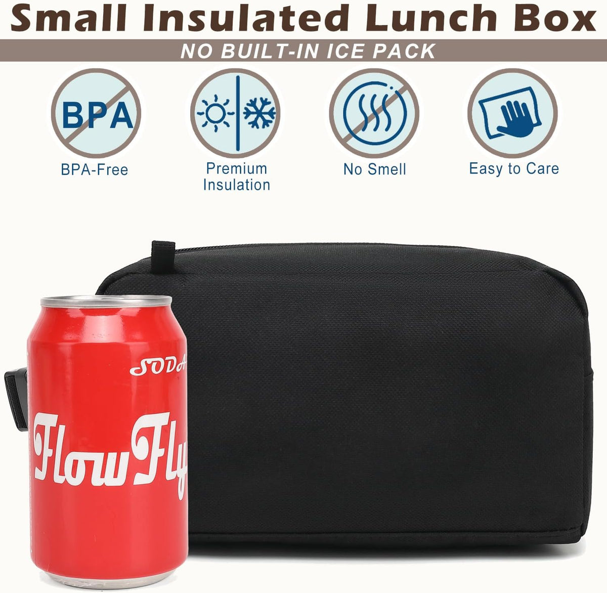 FlowFly Small Insulated Lunch box Portable Soft Bag Mini Cooler Thermal Meal Tote Kit with Buckle for Work, BlackWithBuckle