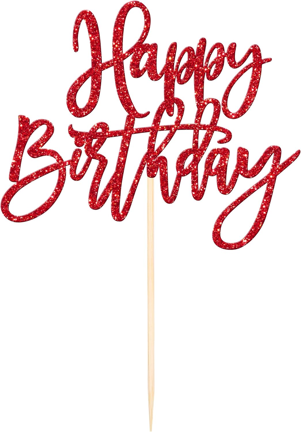 ZHUOWEISM 1 PCS Red Glitter Happy Birthday Cake Topper for Celebrating Birthday, Anniversary Parties