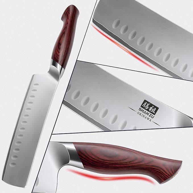 SHAN ZU 7 Inch Nakiri Knife, Japanese 10Cr15MoV High Carbon Stainless Steel Chopping Chef Knife, Professional Sharp Multipurpose Asian Kitchen Vegetable Cleaver Knife with Ergonomic Pakkawood Handle